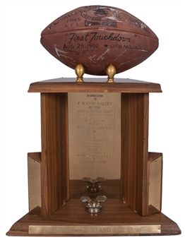 1962 Oakland Raiders First Professional Touchdown at Youell Field Used and Team Signed Spalding AFL Football with Trophy Presented to F. Wayne Valley (MEARS)